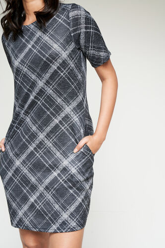 Chequered Formal Shift Dress, Grey, image 6